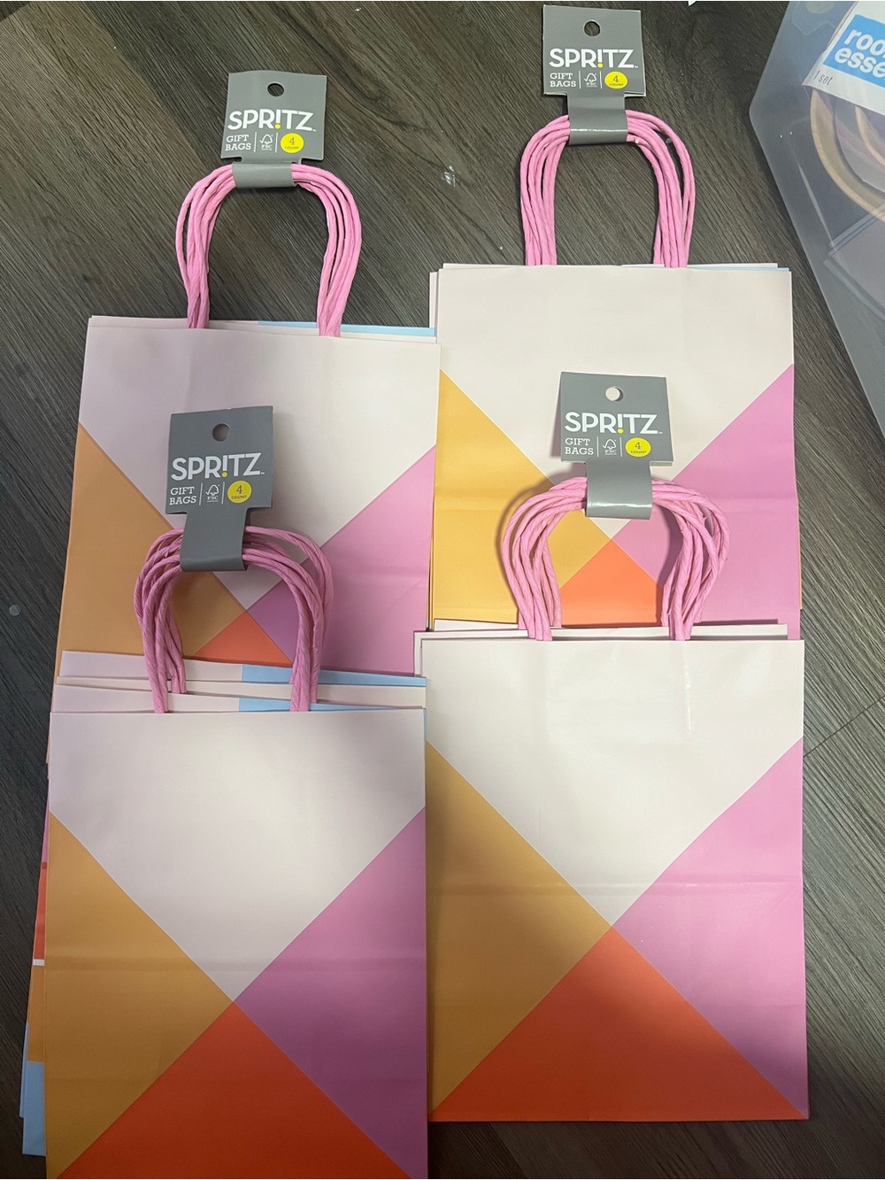 Spritz Pink, Orange & Yellow Geometric Gift Bags with Pink Rope Handles